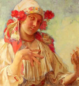 Alphonse Maria Mucha : Young Girl In A Moravian Costume